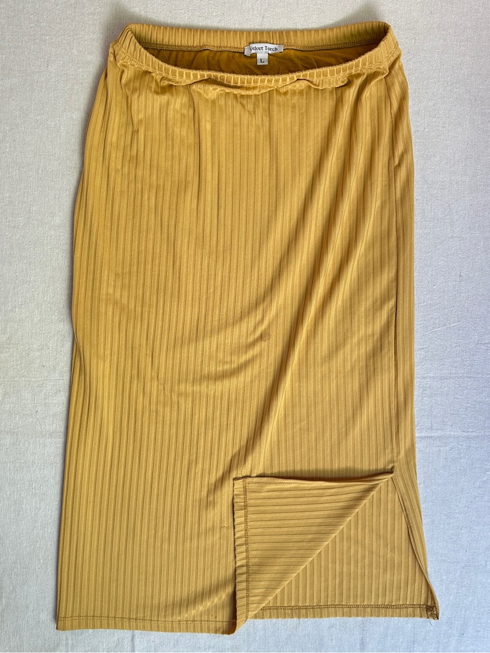 Velvet Torch Ribbed Mustard Midi Pencil Skirt